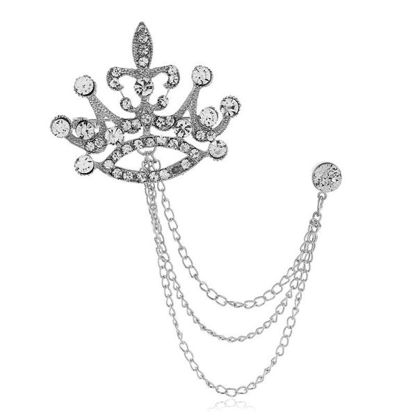 

pins, brooches rhinestone vintage crown eye shape women coat elegant silver color gold chain brooch jewelry pins, Gray