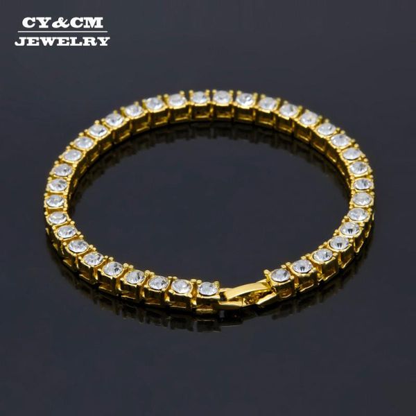 

link, chain cy&cm 8inch hip hop men luxury bracelet silver/gold iced out 1 row 5mm rhinestones bling crystal women jewelry, Black