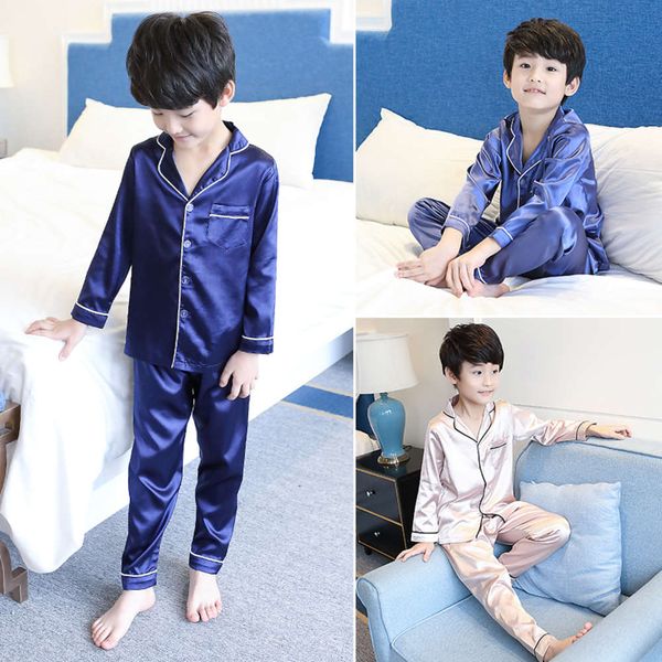 

children's pajamas boys' home wear thin long sleeve ice silk suit, Blue;red