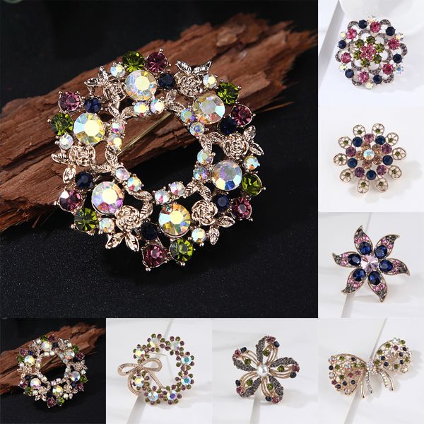 Festa Brooch Brooch Pin Vintage Colorido Flores de Cristal Rhinestone Broche Pin Badge DIY Strass Acessórios