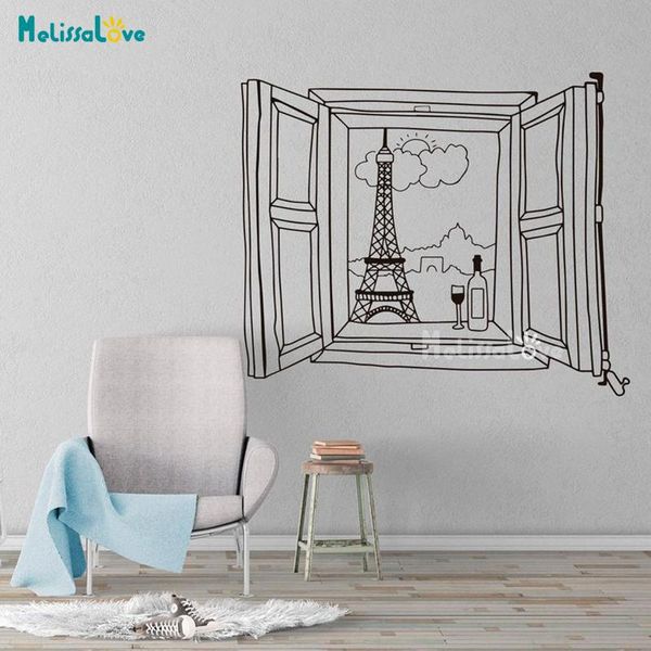 

wall stickers window to paris eiffel tower girls room bedroom home decal house gift removable art sticker mural decor bd458