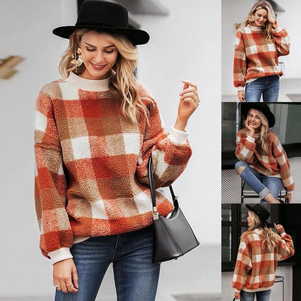 

women's hoodies & sweatshirts klv women winter warm lattice long sleeve plush pullover faux teddy sweatshirt soft round neck pullovers, Black