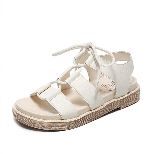 

sandals summer women flat platform shoes 2021 fashion lace-up casual simple student ladies, Black
