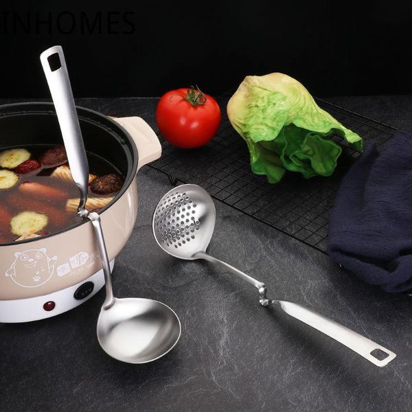 

spoons unique curved handles pot utensils stainless steel hanging soup spoon thickening side rest ladle slotted strainer scoops