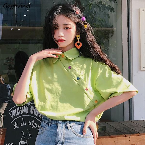 

shirts women turn-down collar irregualr button short sleeve korean style chic leisure fashion casual blouses summer womens daily, White