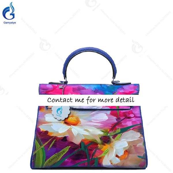

paint beautiful colorful flowres real cowskin designer handbags women bags handbags togo leather kaili classic bags, Black;red