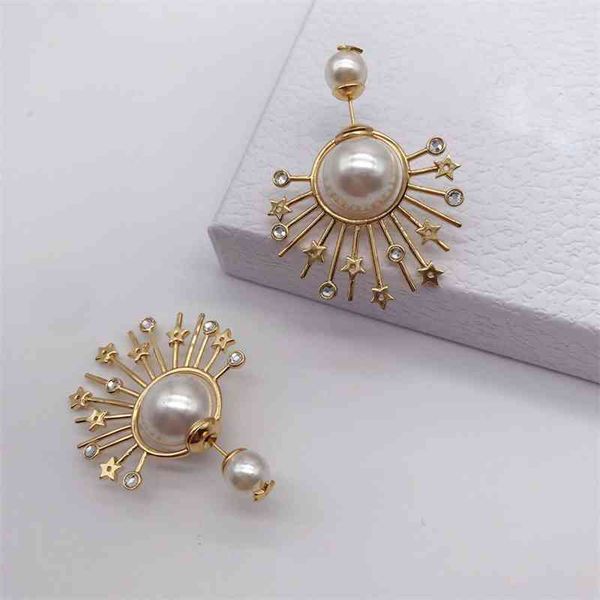 

special offer 75%off outlet pearl sunflower female family irregular exaggerated earrings net red star same style, Silver