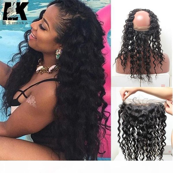 

pre plucked 360 lace frontal closure 8a lace frontals with baby hair natural hairline peruvian deep wave 360 lace virgin brazilian hair, Black;brown