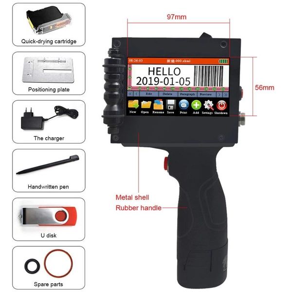 

handheld inkjet printer 12 languages 12.7mm qr bar batch code date logo expiry date label mobile portable jet thermal printer