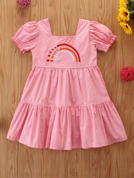 

toddler girls embroidery square neck smock dress she, Red;yellow