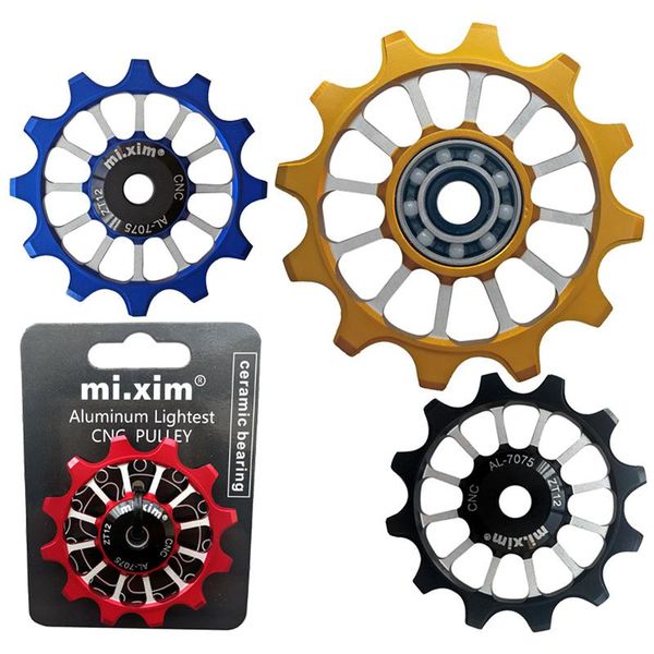 

bike derailleurs 1pcs 12t mtb bicycle rear derailleur jockey wheel ceramic bearing pulley al7075 cnc road guide roller idler 4mm 5mm 6mm