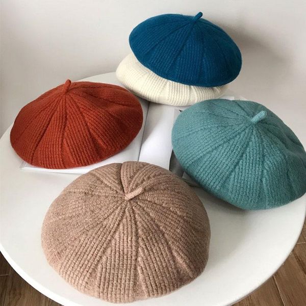 

berets korean fashion autumn winter warm wool keep lady beret hats women casual painter hat solid color retro cap street, Blue;gray