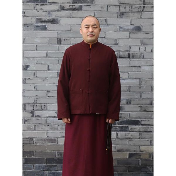 

ethnic clothing tibetan lama monk clothes winter warm plush coat thickened dongbo buddhist tang long sleeved, Red