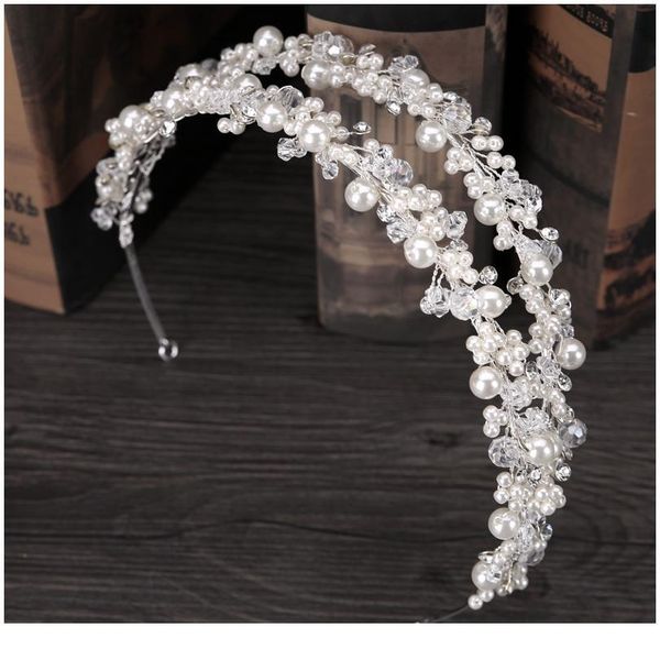 

handmade pearl bridal tiara crown bride headbands for women prom chaplet headdress wedding bride hair jewelry acc qylwbz, Silver
