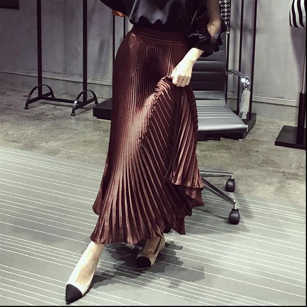 

lanmrem 2021 new summer fashion women clothes high waist pleated a line long big bottoms girls skirt female all colors wg18208, Black