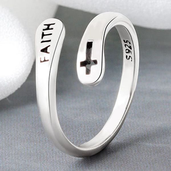 

wedding rings trendy adjustable ring vintage faith cross open for women men christian jewelry, Slivery;golden