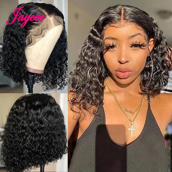 

lace wigs watrer wave bob wig 4x4 closure brazilian hair 180% short curly human for black women, Black;brown