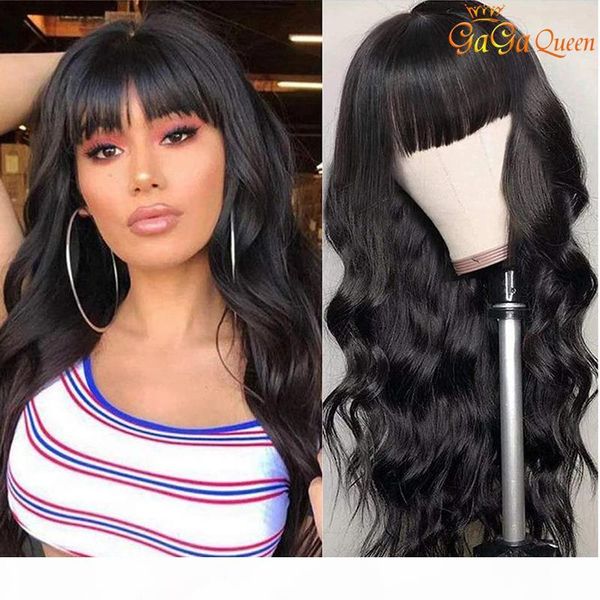 

peruvian body wave human hair wig 150% density body wave hair wigs with bangs for women, Black;brown