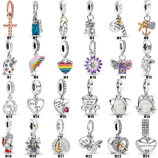 

daisy flower real 925 sterling silver rainbow bead charm fit original bracelet diy jewelry accessories