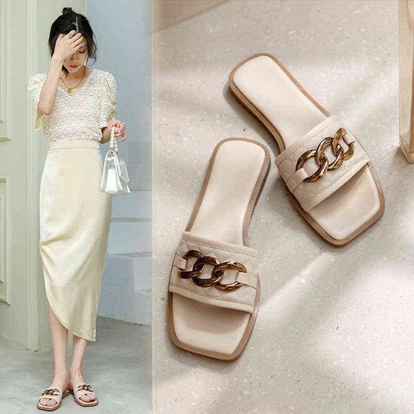 

2022 new summer sandals modern slippers women high heels fashion square heels solid slippers shoes, Black