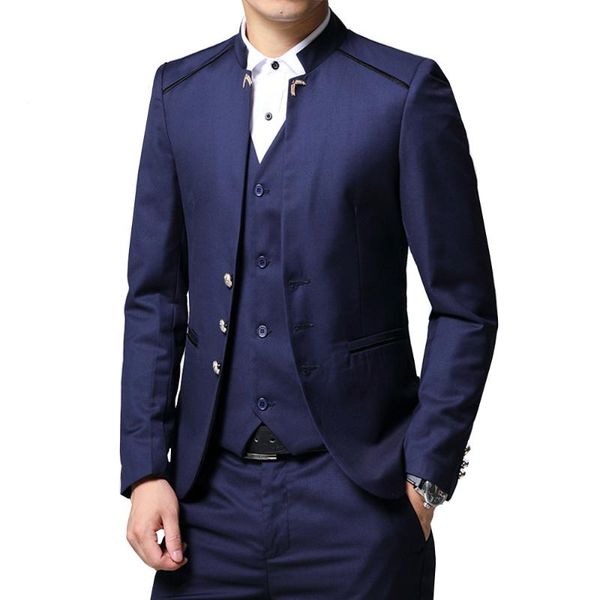 

men's suits & blazers suit 3 piece set slim fit jacket pants vest wedding banquet male stand collar solid color business casual blazer, White;black