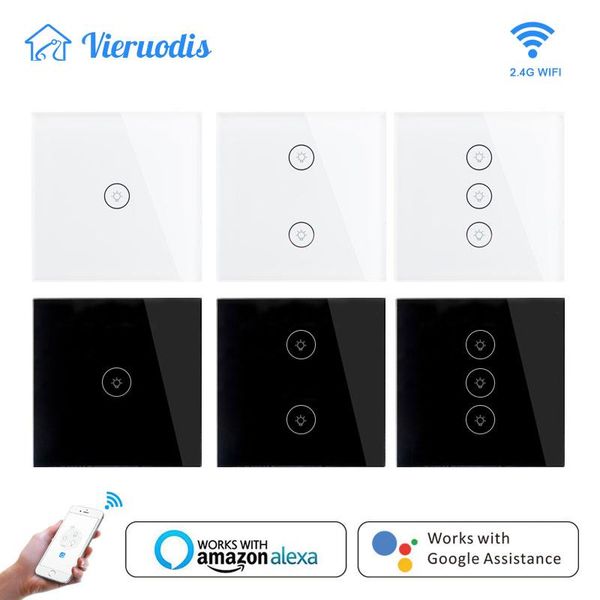 

smart home control eu/uk light touch switch 1/2/3 gang wall touch/wifi/voice/app controller works with alexa/google