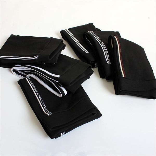 

autumn winter velvet high waist women leggings side stripes sporting fitness pants warm thick, Black