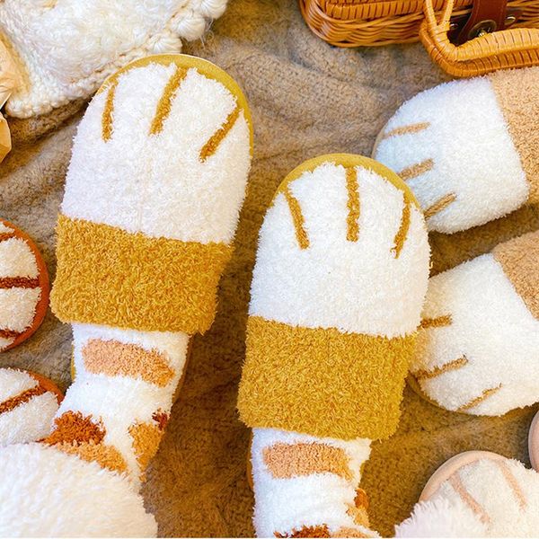 

slippers winter house cute cat women fur slipers bedroom keep warm plush shoes non-slip indoor furry [sock], Black