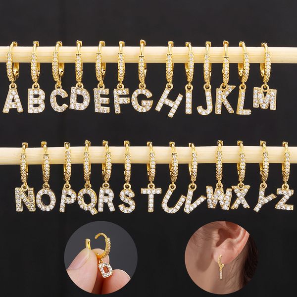 

wholesale zirconia crystal 26 single letter earrings for women's earrings jewelry ear cuffs stainless steel plate stud earring yao, Golden;silver