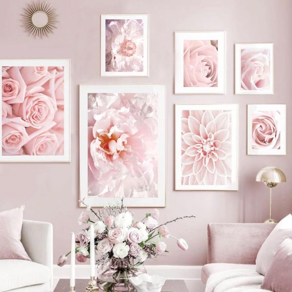 

paintings pink flower dahlia peony rose garden wall art canvas painting nordic posters and prints pictures for living room home decor