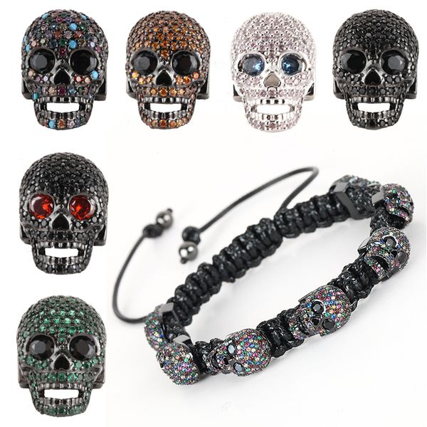 

spacer beads for jewelry making supplies vintage gold gothic skull beads diy bracelet accessories copper mosaic cz wholesale, Bronze;silver