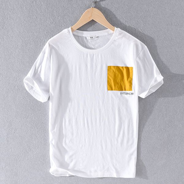 

2021 summer new brand embroidered linen shirt fashion white t shirts for men casual breathable tshirt mens overhemd 55pm, White;black