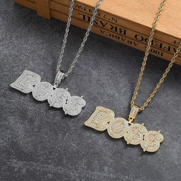 

bling letters pendant necklace dollar sign boss aaa zircon mens charms necklace hip hop jewelry, Silver