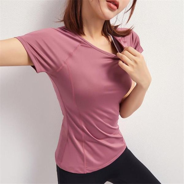 

yoga outfits breathable mesh yarn shirt female sports gym training running t women for summer fitness tee femme1, White;red