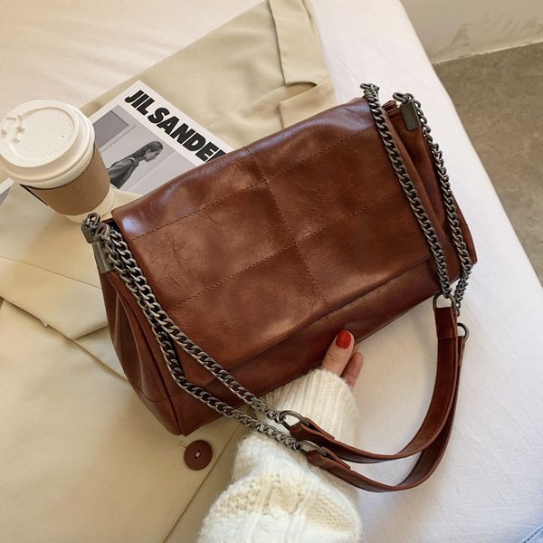 

fashion soft pu leather small square bag 2021 autumn and winter sewing women's bags shoulder slung chain bag
