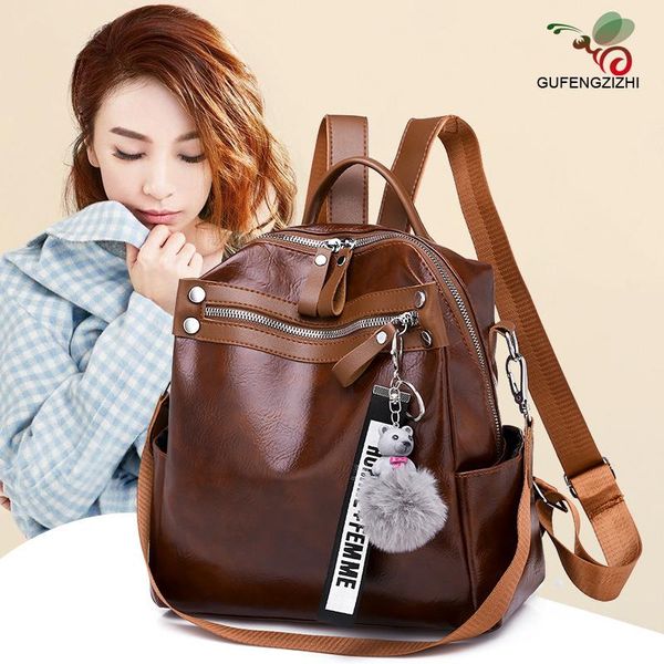 

outdoor bags 2021 backpack fashionable pu soft leather korean waterproof multifunctional casual travel lady