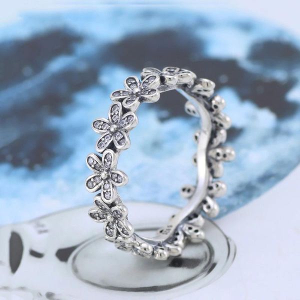 

cluster rings real 925 sterling silver ring chrysanthemum daisy flower for women wedding party gift pan fashion jewelry, Golden;silver