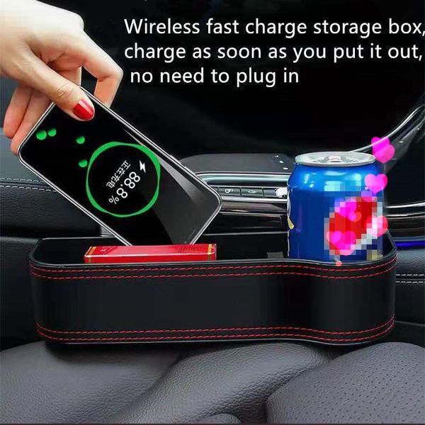 

car organizer the built-in mobile phone wireless fast charging universal auto seat crevice pu leather storage