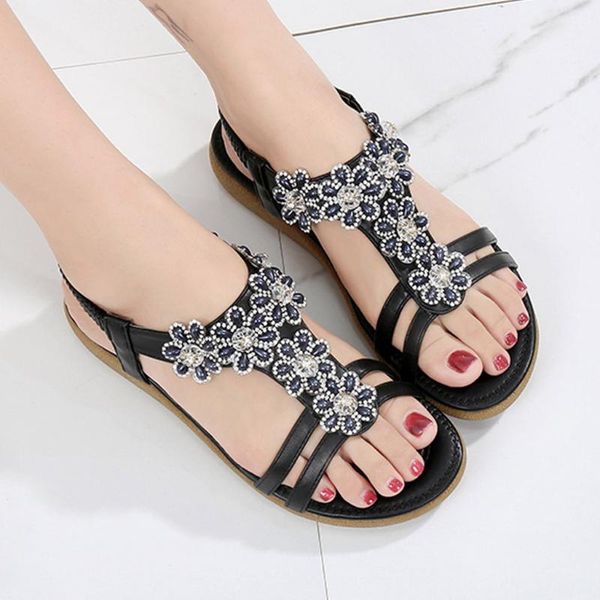 

women summer sandals women shoes bohemia gladiator beach flat casual sandals leisure female ladies slip on sandalias#g2, Black
