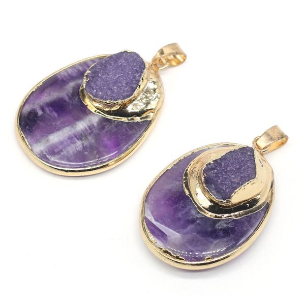 

10 pcs ethnic style water drop amethysts stone with irregular shape cluster pendant gold plated fashion jewelr, Silver