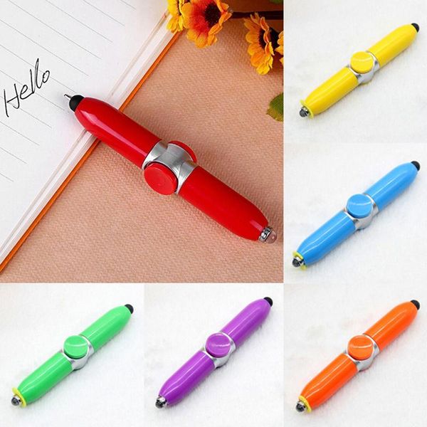 

ballpoint pens 1pc multi-function spinner toy ball pointpen fingertip gyro pen led light relief, Blue;orange