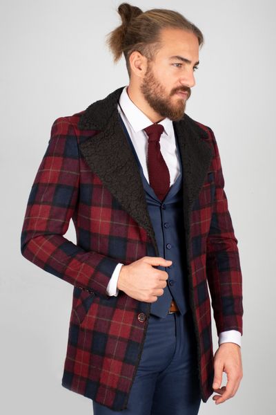 

Stamp Coat Plaid Pattern Furry Overcoat Slim Fit Quality Autumn-winter 2002210 690e, Black;brown