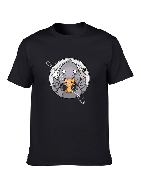 

men's t-shirts japanese classic cartoon cute pet print 100% cotton t-shirt casual fashion campus hip hop harajuku super large, White;black