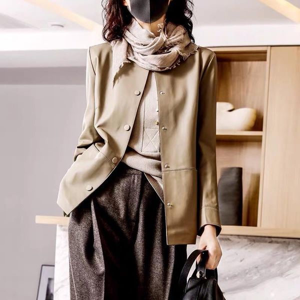 

women's leather & faux 2021 haining clothes short jacket sheep suit small coat motorcycle casual wear, Black