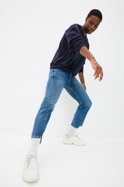 

men's jeans trendyol male straight crop tmnaw22je0929, Blue