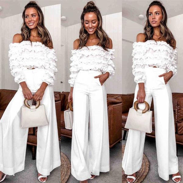 

women fashion summer tulle ruffle fold half sleeve cold shoulder loose casual blouse, White