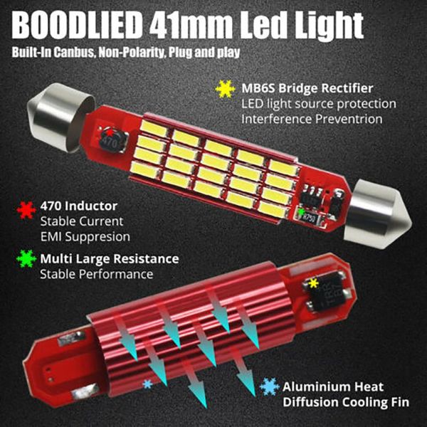 

emergency lights 4014 20smd 41mm led light 4pcs bulbs canbus white dc9v-30v dome door festoon