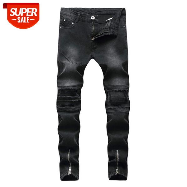 

black 2018 men biker jeans punk hiphop street design rock star destroyed skinny #8a4a
