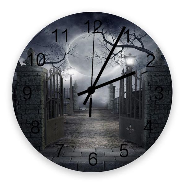 

wall clocks 30cm clock metal gate horror night moon home quiet silent simple mute decorative living room watch