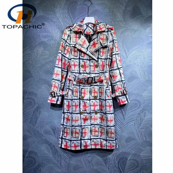 

women's trench coats 9.27 contrast color plaid print lapel double breasted with belt a-line coat women, Tan;black